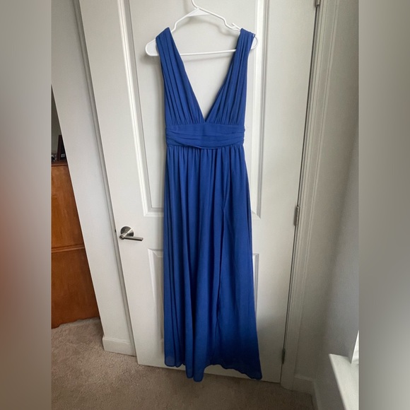 Like New Lulus Royal Blue Heavenly Hues Maxi Dress Deep V-neck Slit Size Small - Picture 6 of 6